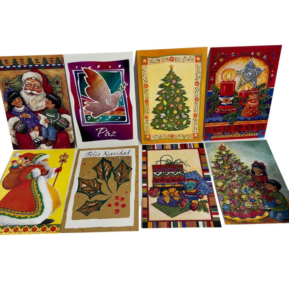 Vintage 32 Spanish Christmas Cards 16 Designs x 2 English Translation Made USA